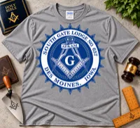 South Gate Lodge No. 657 – Classic Blue Masonic Emblem T-Shirt – M, Heather Gray