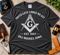 South Gate Lodge No. 657 – Vintage Distressed Masonic T-Shirt – XL, Charcoal