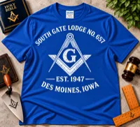 South Gate Lodge No. 657 – Vintage Distressed Masonic T-Shirt – S, Royal Blue