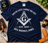 South Gate Lodge No. 657 – Vintage Distressed Masonic T-Shirt – S, Navy