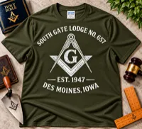 South Gate Lodge No. 657 – Vintage Distressed Masonic T-Shirt – S, Olive Drab
