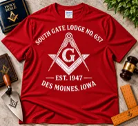 South Gate Lodge No. 657 – Vintage Distressed Masonic T-Shirt – S, Red