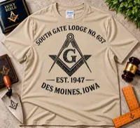 South Gate Lodge No. 657 – Vintage Distressed Masonic T-Shirt – L, Sand