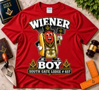 Wiener Boy – South Gate Lodge cartoon T-Shirt – S, Red