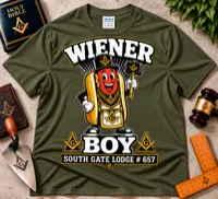 Wiener Boy – South Gate Lodge cartoon T-Shirt – S, Olive Drab