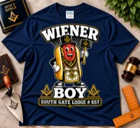 Wiener Boy – South Gate Lodge cartoon T-Shirt – S, Navy