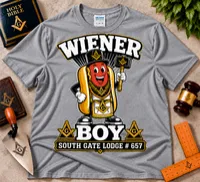 Wiener Boy – South Gate Lodge cartoon T-Shirt – XL, Heather Gray