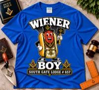 Wiener Boy – South Gate Lodge cartoon T-Shirt – M, Royal Blue