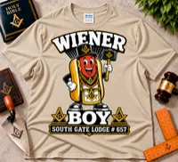Wiener Boy – South Gate Lodge cartoon T-Shirt – S, Sand