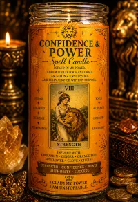 Confidence Power Spelled Tarot Candle – Image 1