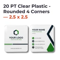 Plastic Business Cards - 20 PT Clear Plastic - Rounded 4 Corners — 2.5 x 2.5 – Image 1