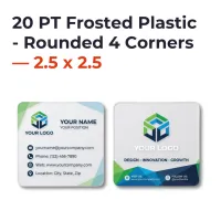 Plastic Business Cards - 20 PT Frosted Plastic - Rounded 4 Corners — 2.5 x 2.5 – Image 1