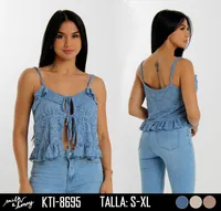 Milk & Honey Blusa de Mujer Azul Encaje Volado KTI-8695 – Image 1