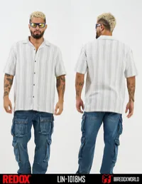 Redox Camisa de Hombre Rayas Grises Manga Corta LIN-1018MS – Image 1