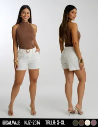 Salvaje Short de Mujer Blanco Cinturon NJZ-2314 – Image 1