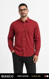 Bianco Camisa de Hombre Bordo Puntos POP-162ML – Image 1