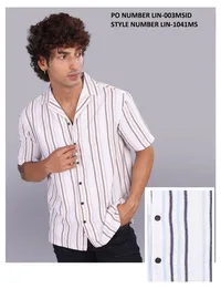 Redox Camisa de Hombre Rayas Marrones Manga Corta LIN-1041MS – Image 1