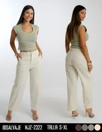 Salvaje Pantalon de Mujer Hueso Tiro Alto NJZ-2322 – Image 1