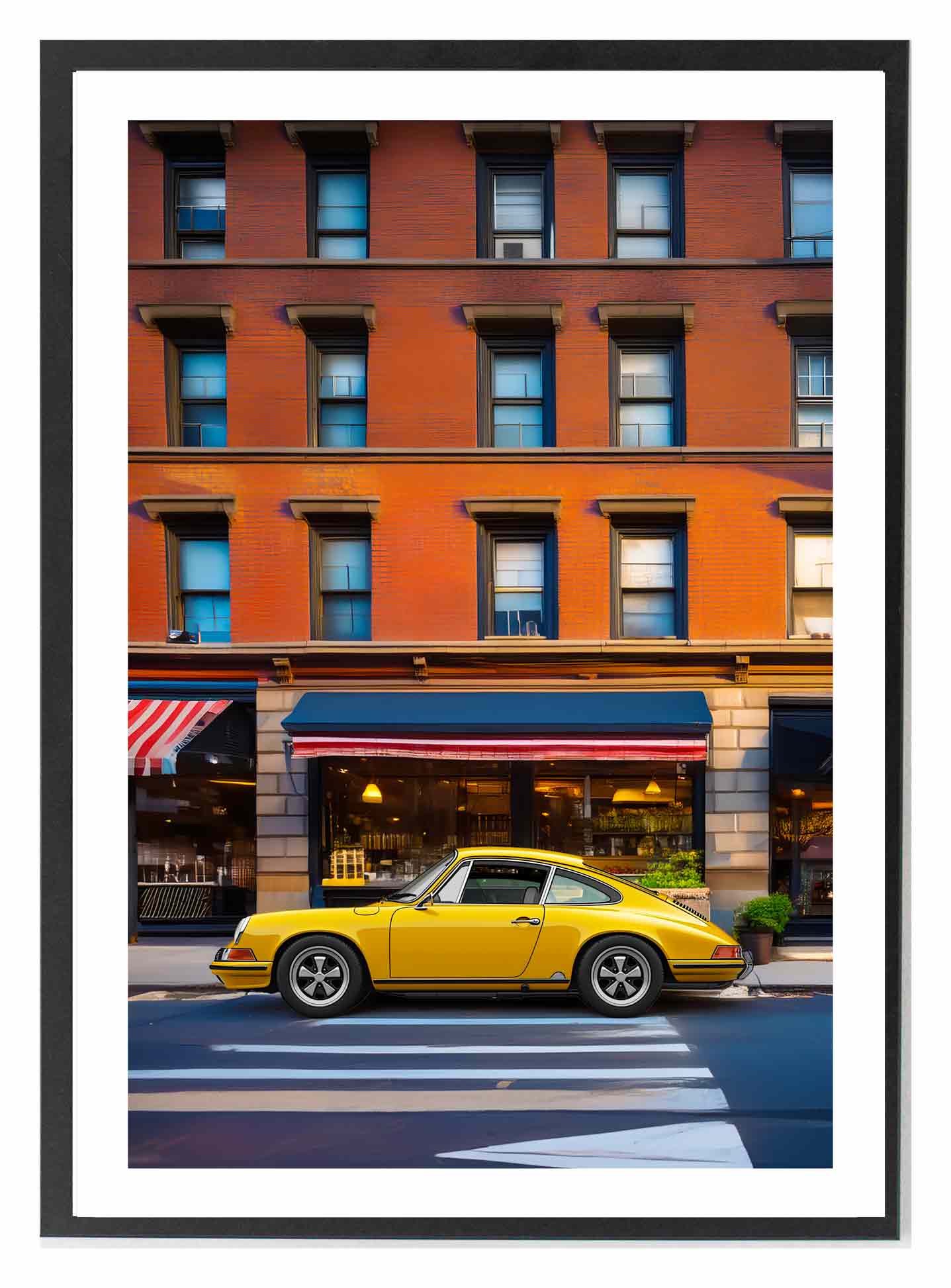 yellow porsche  new york – 8 x12 black frame