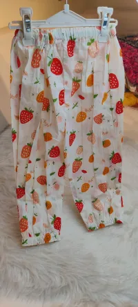 Strawberry Print Cotton Top, Pant & Cap Set for Girls – Image 4