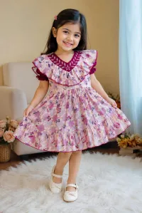  100% Pure Cotton – Girls’ Floral Outfit – 4-5 Years, Purple