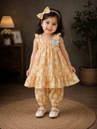 Girls’ Floral Dress Set – 1-2 Years , Orange