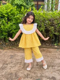 Two-Piece Girls’ Floral Outfit – 100% Pure Cotton – Yellow, 4-5 Years 