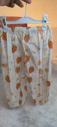 Strawberry Print Cotton Top, Pant & Cap Set for Girls – Image 4