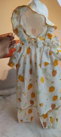 Strawberry Print Cotton Top, Pant & Cap Set for Girls – Image 2