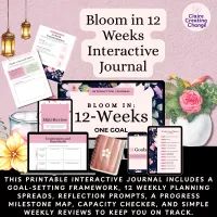 Bloom in 12 Weeks — Printable Interactive Goal Journal, Self Improvement Planner for Women PDF – Image 1
