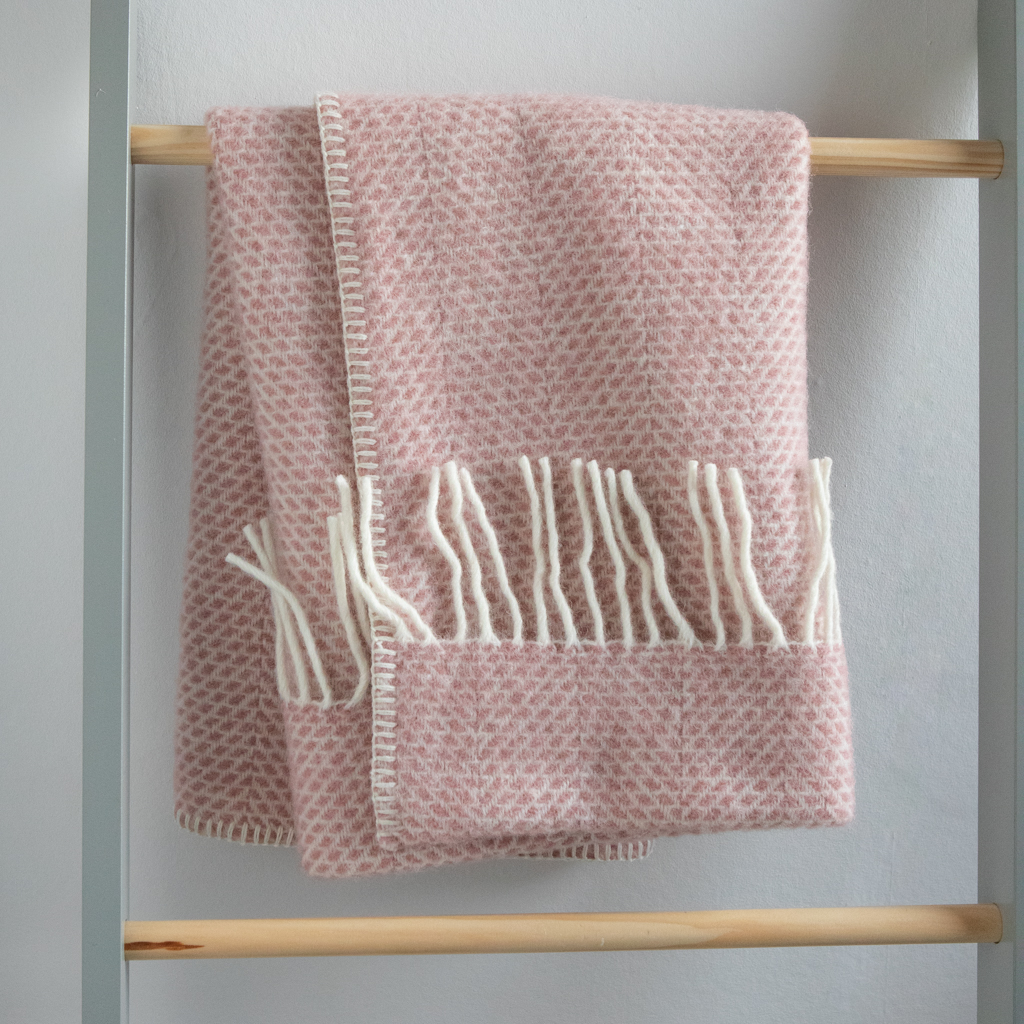 Pure New Wool Pram Blanket – Beehive - Dusky Pink