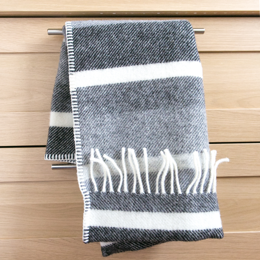 Pure New Wool Pram Blanket – Broad Stripes - Humbug