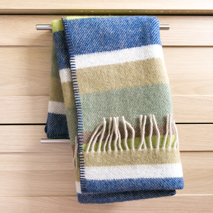 Pure New Wool Pram Blanket – Broad Stripes - Field