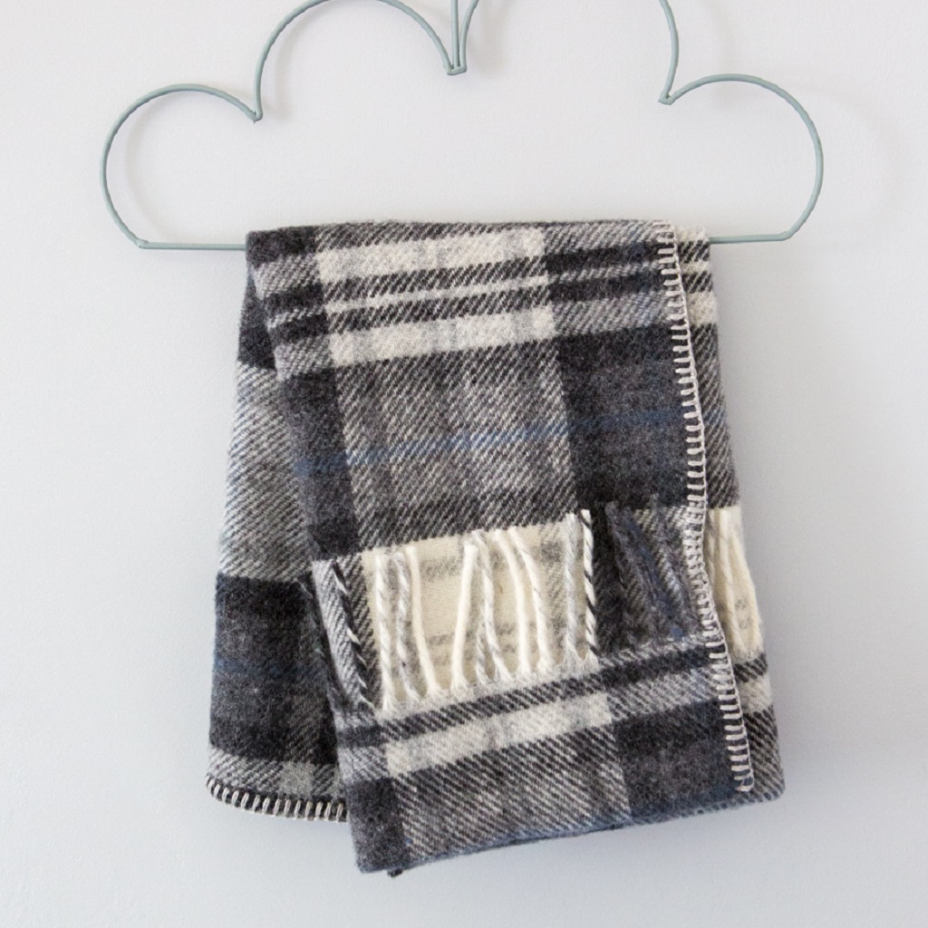 Pure New Wool Pram Blanket – Checks - Cottage Grey