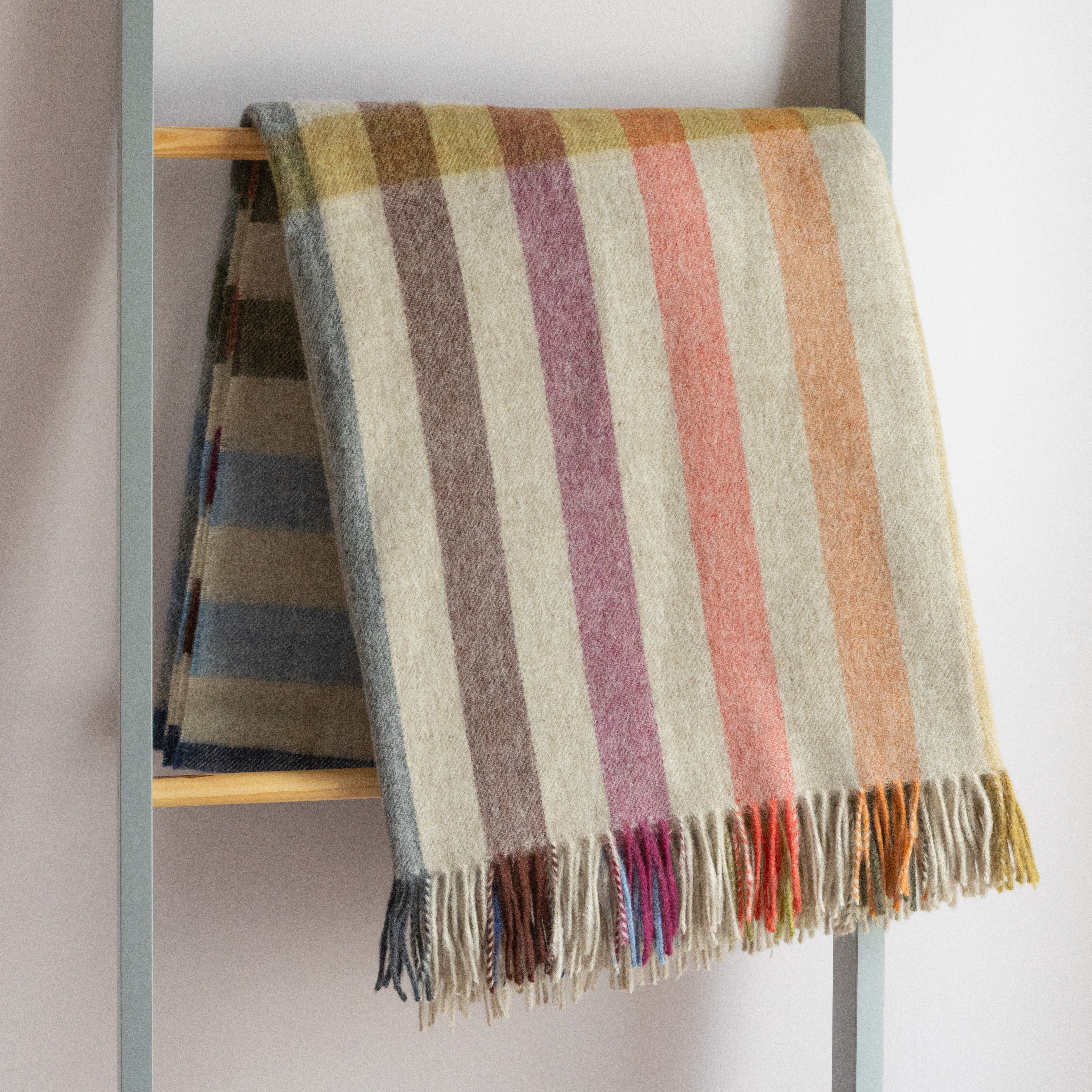 Merino Wool Blankets – Merino Stripe-Check Beige Multi