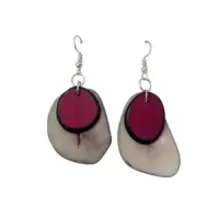 Contemporary Crimson & Ivory Tagua Layered Earrings – Handcrafted Sustainable Statement Jewelry – Image 3