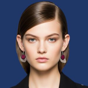 Contemporary Crimson & Ivory Tagua Layered Earrings – Handcrafted Sustainable Statement Jewelry – Image 2