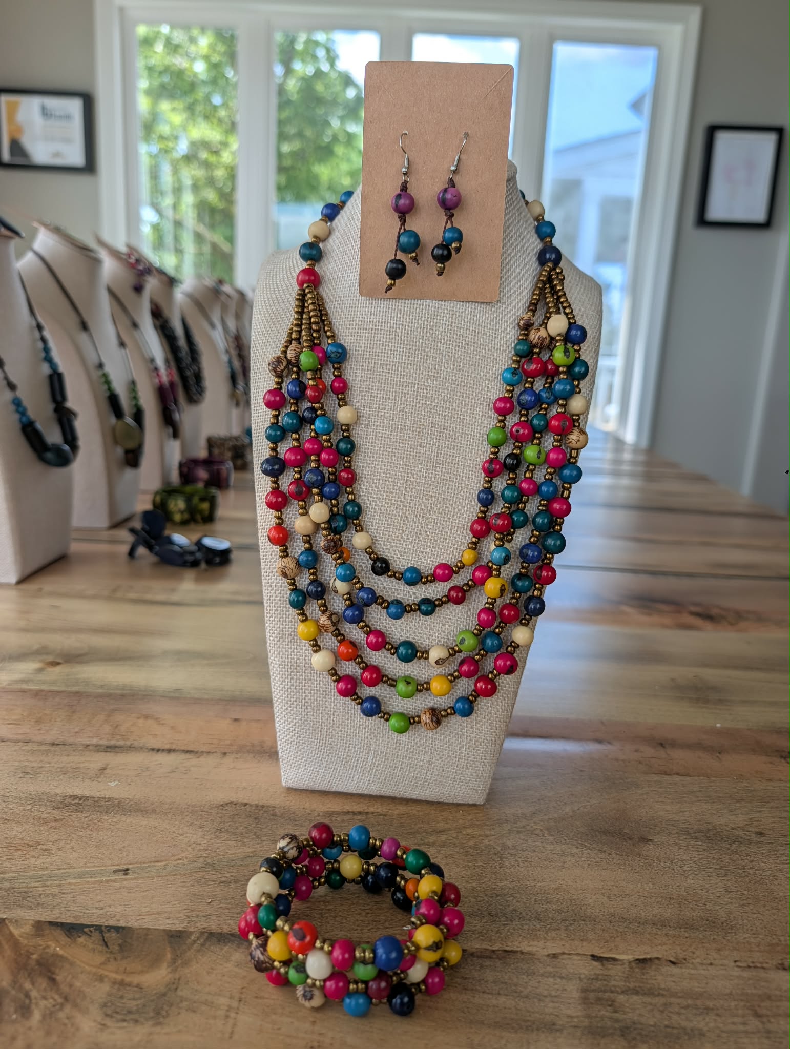 Boho Rainbow Multi-Strand Tagua Jewelry Set – Image 1