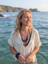 Artisanal Ocean Blue Tagua Necklace, Earrings & Cluster Bracelet Set – Image 2