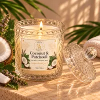 Cut Glass Coconut Wax Candle – 7 oz / 198 g – Coconut & Patchouli