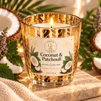 Gold Glass Coconut Wax Candle – 8 oz / 227 g – Coconut & Patchouli