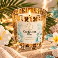 Gold Glass Coconut Wax Candle – 8 oz / 227 g – Caribbean Mist