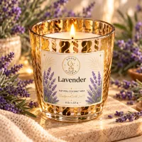 Gold Glass Coconut Wax Candle – 8 oz / 227 g – Lavender