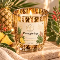 Gold Glass Coconut Wax Candle – 8 oz / 227 g – Pineapple Sage