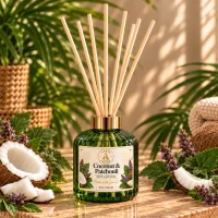 Green Glass Reed Diffuser – 9 oz / 266 ml – Coconut & Patchouli