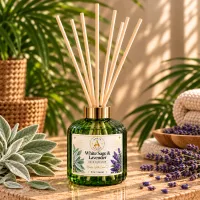 Green Glass Reed Diffuser – 9 oz / 266 ml – White Sage & Lavender