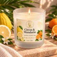 Frosted Glass Coconut Wax Candle – 12 oz / 340 g – Citron & Mandarin