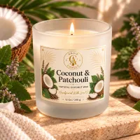 Frosted Glass Coconut Wax Candle – 12 oz / 340 g – Coconut & Patchouli