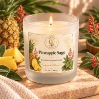 Frosted Glass Coconut Wax Candle – 12 oz / 340 g – Pineapple Sage