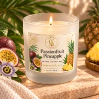 Frosted Glass Coconut Wax Candle – 12 oz / 340 g – Passionfruit Pineapple